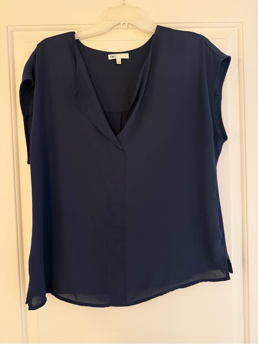 DR2 Navy Cap-Sleeve V-Neck Blouse